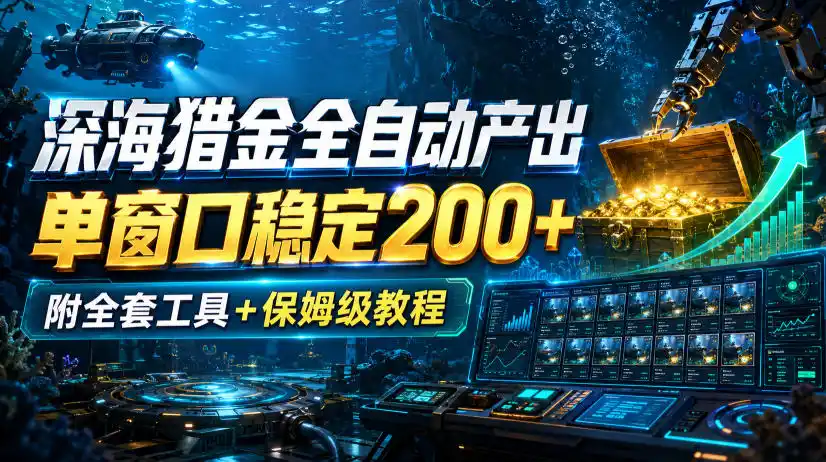 深海猎金全自动产出，单窗口稳定200+，附全套工具+保姆级教程【揭秘】-百盟网
