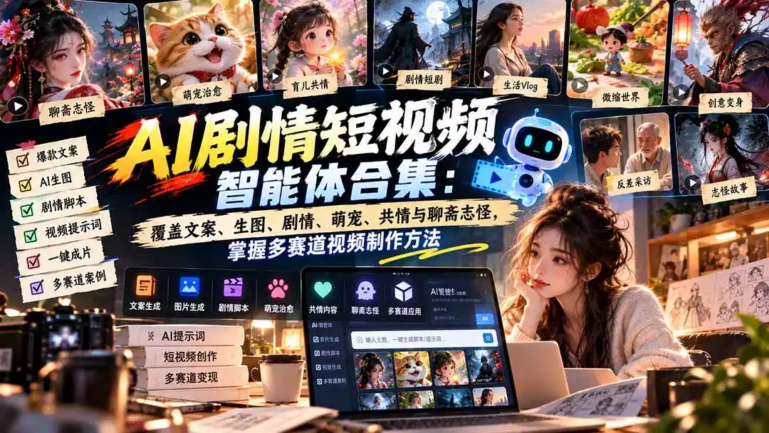 【无水印】AI剧情短视频智能体合集:覆盖文案、生图、剧情、萌宠、共情与聊斋志怪,掌握多赛道视频制作方法 【无水印】AI剧情短视频智能体合集:覆盖文案、生图、剧情、萌宠、共情与聊斋志怪,掌握多赛道视频制作方法