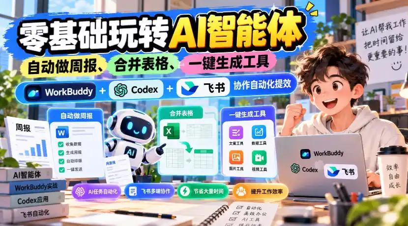 【无水印】零基础玩转AI智能体，自动做周报、合并表格、一键生成工具，WorkBuddy+Codex + 飞书协作自动化提效-百盟网
