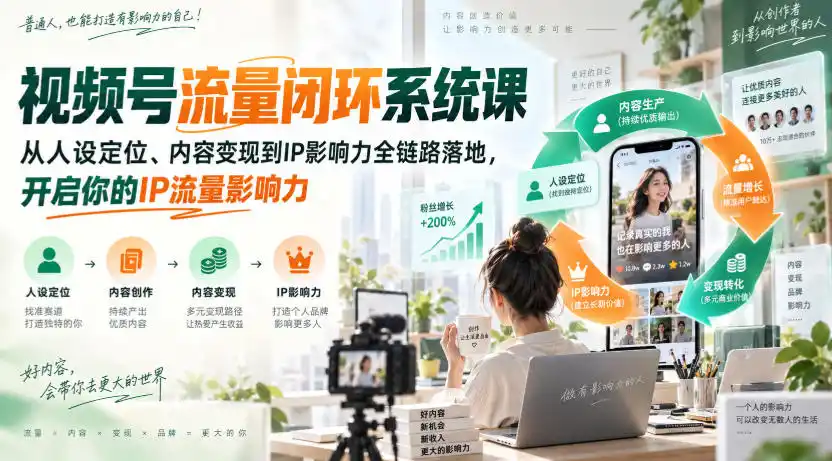 视频号流量闭环系统课，从人设定位、内容变现到IP影响力全链路落地，开启你的IP流量影响力-百盟网