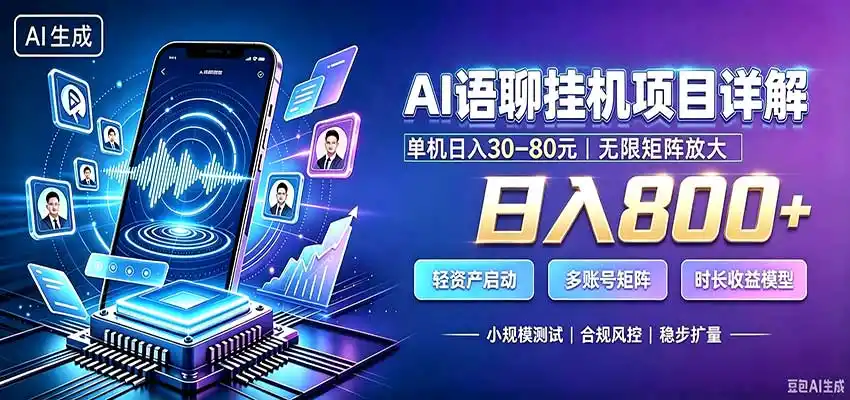 AI语聊挂机，日入800+，适用个人副业，工作室矩阵操作-百盟网