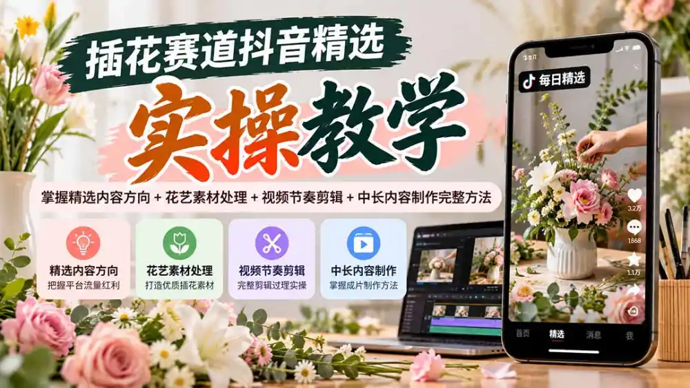插花赛道抖音精选实操教学:掌握精选内容方向+花艺素材处理+视频节奏剪辑+中长内容制作完整方法 插花赛道抖音精选实操教学:掌握精选内容方向+花艺素材处理+视频节奏剪辑+中长内容制作完整方法