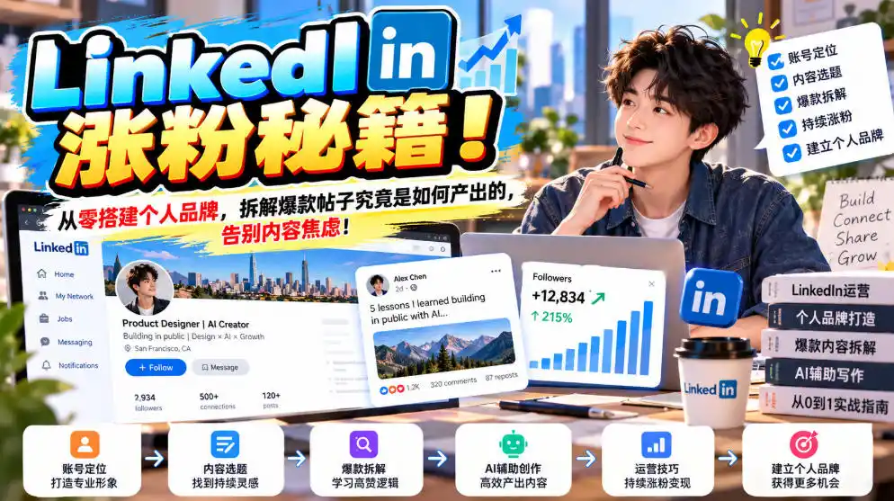 LinkedIn涨粉秘籍！从零搭建个人品牌，拆解爆款帖子究竟是如何产出的，告别内容焦虑！【原创双语字幕】-百盟网