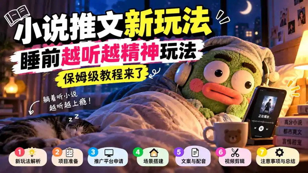 小说推文新玩法，睡前越听越精神玩法，保姆级教程来了