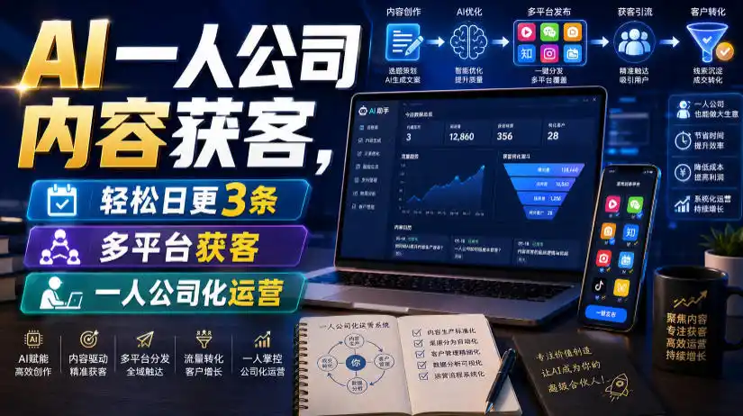 AI一人公司内容获客，轻松日更3条，多平台获客，一人公司化运营(更新0827)-百盟网