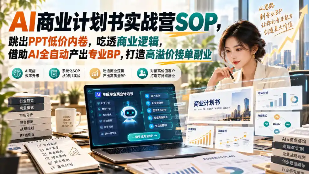 AI商业计划书实战营SOP,跳出PPT低价内卷,吃透商业逻辑,借助AI全自动产出专业BP,打造高溢价接单副业 AI商业计划书实战营SOP,跳出PPT低价内卷,吃透商业逻辑,借助AI全自动产出专业BP,打造高溢价接单副业