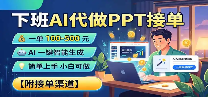 下班AI代做PPT接单，一单100-500，AI一键生成，小白也能做，附接单渠道-百盟网