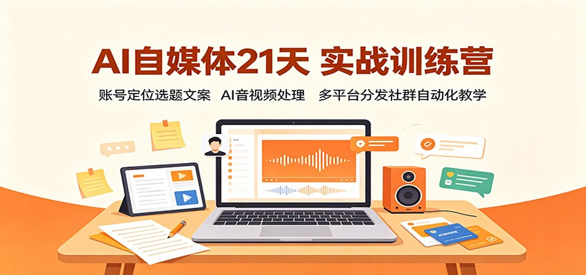 AI自媒体21天实战训练营：账号定位选题文案，AI音视频处理，多平台分发社群自动化教学-百盟网