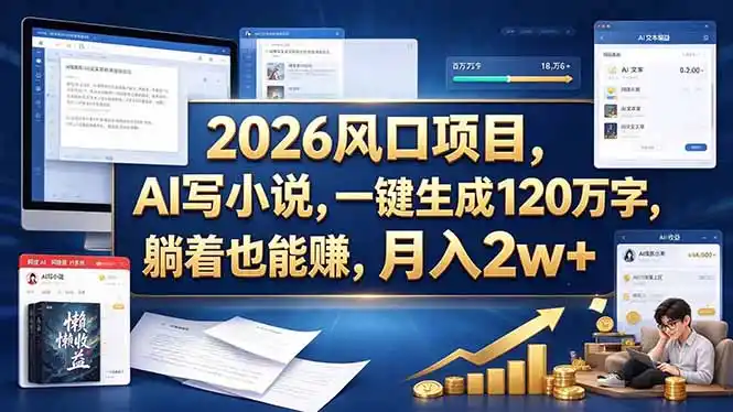 2026 风口项目，AI 写小说，一键生成 120 万字，躺着也能赚，月入 2w +-百盟网