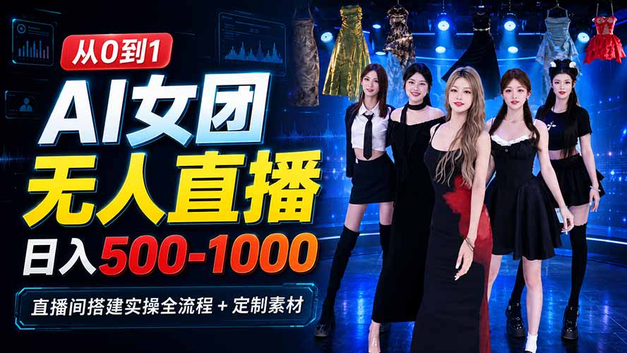 AI 女团无人直播，躺入500-1000每天，直播间搭建实操全流程+定制素材-百盟网