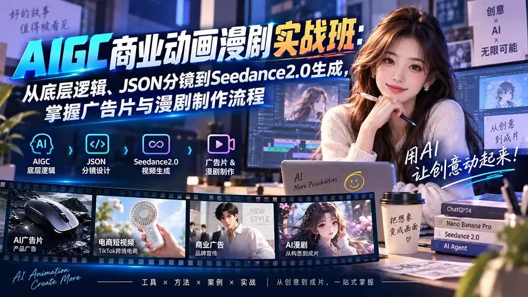 AIGC商业动画漫剧实战班-更新：从底层逻辑、JSON分镜到Seedance2.0生成，掌握广告片与漫剧制作流程-百盟网
