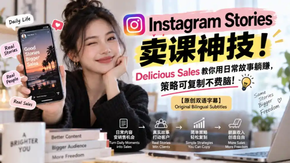 Instagram Stories卖课神技！Delicious Sales教你用日常故事躺賺，策略可复制不费脑！【原创双语字幕】-百盟网