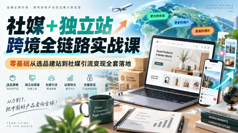 社媒+独立站跨境全链路实战课｜零基础从选品建站到社媒引流变现全套落地-百盟网