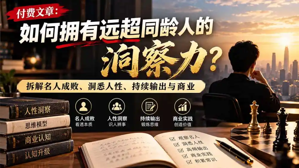 付费文章:如何拥有远超同龄人的洞察力?拆解名人成败、洞悉人性、持续输出与商业实践 付费文章:如何拥有远超同龄人的洞察力?拆解名人成败、洞悉人性、持续输出与商业实践