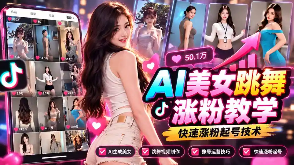 AI美女跳舞涨粉教学，AI生成美女，跳舞视频制作，账号运营与快速起号涨粉-百盟网