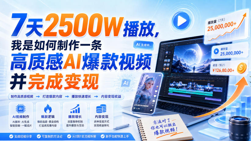 7天2500W播放，我是如何制作一条高质感AI爆款视频并完成变现-百盟网
