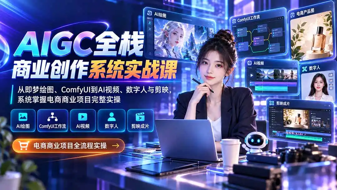 AIGC全栈商业创作系统实战课-无水印:从即梦绘图、ComfyUI到AI视频、数字人与剪映,系统掌握电商商业项目完整实操 AIGC全栈商业创作系统实战课-无水印:从即梦绘图、ComfyUI到AI视频、数字人与剪映,系统掌握电商商业项目完整实操