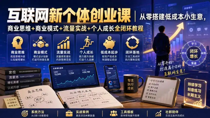 互联网新个体创业课|从零搭建低成本小生意,商业思维+商业模式+流量实战+个人成长全闭环教程(更新0922) 互联网新个体创业课|从零搭建低成本小生意,商业思维+商业模式+流量实战+个人成长全闭环教程(更新0922)