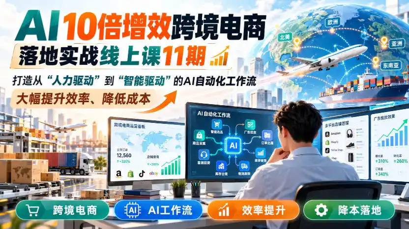 AI 10倍增效跨境电商落地实战线上课11期，打造从人力驱动到智能驱动的AI自动化工作流，大幅提升效率、降低成本-百盟网