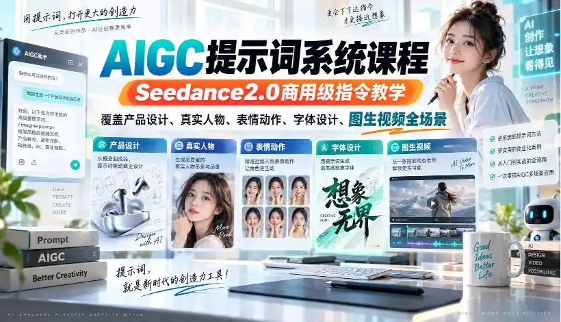 AIGC提示词系统课程，Seedance2.0商用级指令教学，覆盖产品设计、真实人物、表情动作、字体设计、图生视频全场景-百盟网