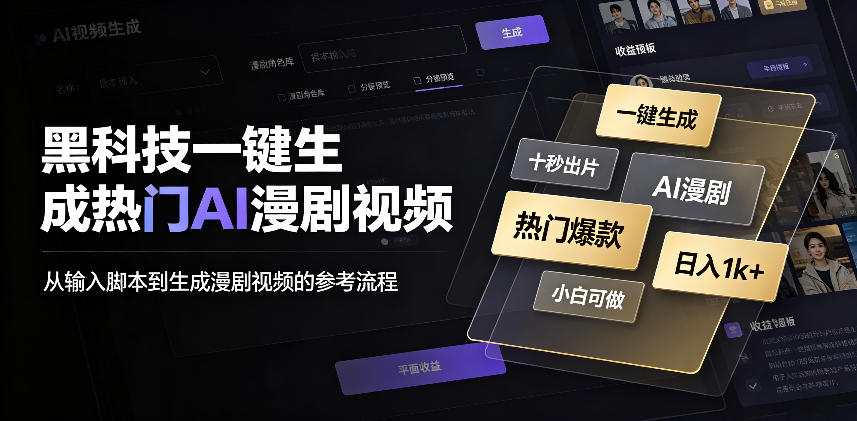 黑科技一键生成热门AI漫剧视频，十秒钟即可搞定，小白也能日入1k+【揭秘】-百盟网