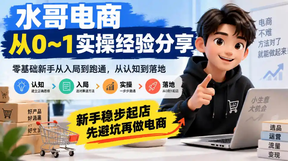 水哥电商从0~1实操经验分享，零基础新手从入局到跑通，从认知到落地，新手稳步起店，先避坑再做电商-百盟网