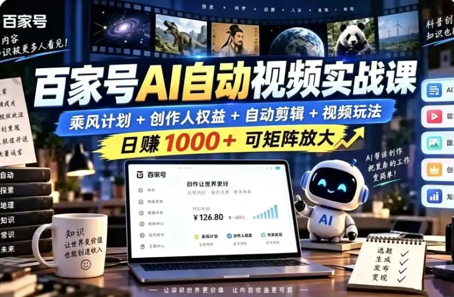 百家号自动矩阵玩法，长期可以做的项目，日入1k+，真正的睡后收入-百盟网