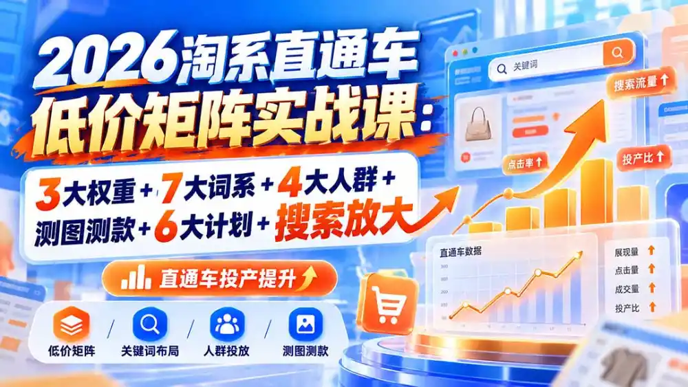 2026淘系直通车低价矩阵实战课：3大权重+7大词系+4大人群+测图测款+6大计划+搜索放大-百盟网