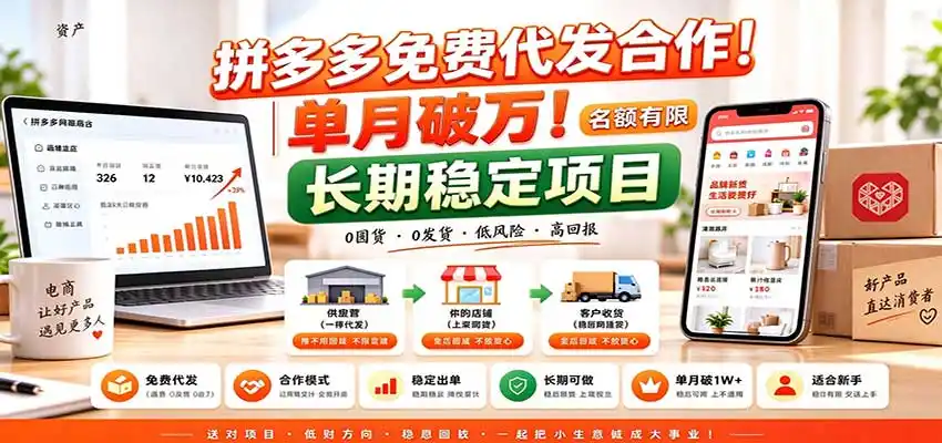 拼多多免费代发合作｜单月破万！长期稳定项目，名额有限-百盟网