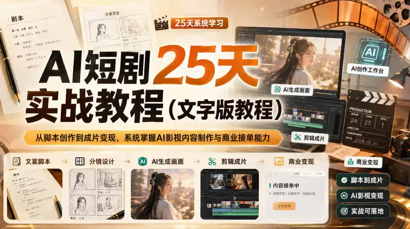 AI短剧25天实战教程(文字版教程)，从脚本创作到成片变现，系统掌握AI影视内容制作与商业接单能力-百盟网