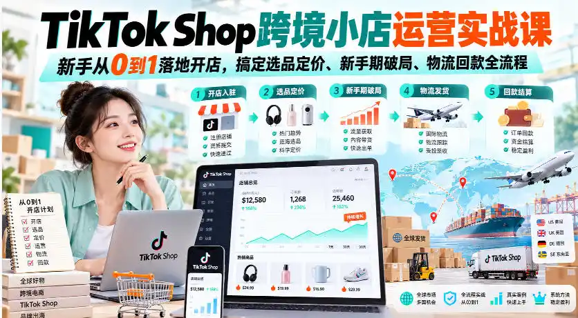 TikTok Shop跨境小店运营实战课，新手从0到1落地开店，搞定选品定价、新手期破局、物流回款全流程-百盟网