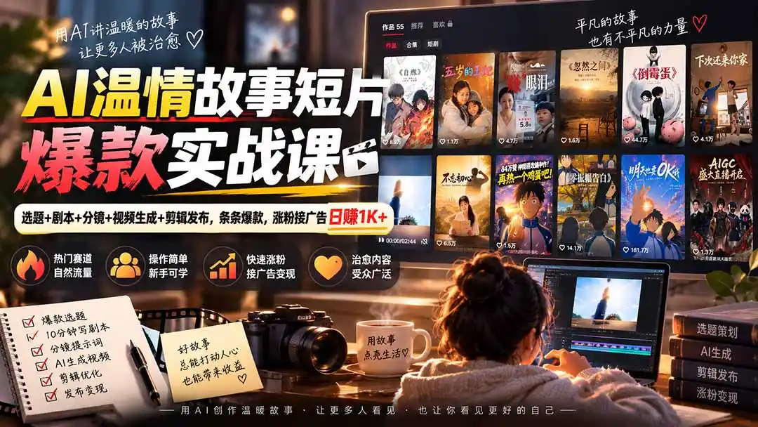 AI温情故事短片爆款实战课-更新｜选题+剧本+分镜+视频生成+剪辑发布，条条爆款，涨粉接广告日赚1K+-百盟网
