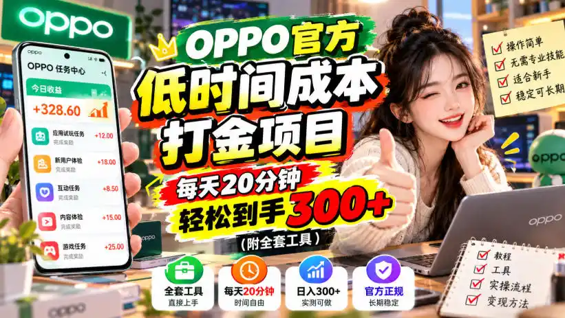 OPPO官方低时间成本打金项目，每天20分钟，轻松到手300+(附全套工具)【揭秘】-百盟网