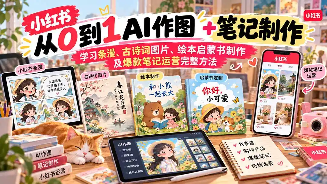 2026小红书AI内容创作从0到1：学习条漫、古诗词图片、绘本启蒙书制作及爆款笔记运营完整方法-百盟网