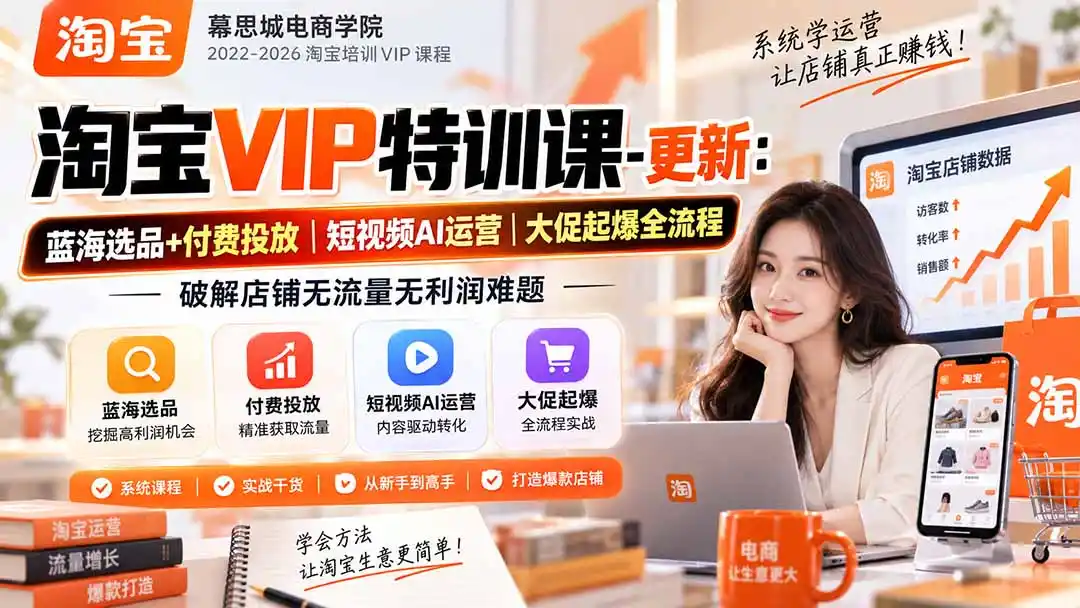 淘宝VIP特训课-更新1031：蓝海选品+付费投放｜短视频AI运营｜大促起爆全流程，破解店铺无流量无利润难题