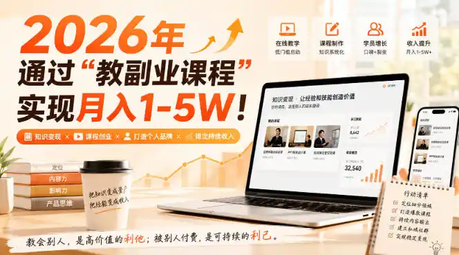 2026年通过“教副业课程”实现月入1-5W！毫无保留的全部教给你，长期稳定【揭秘】-百盟网