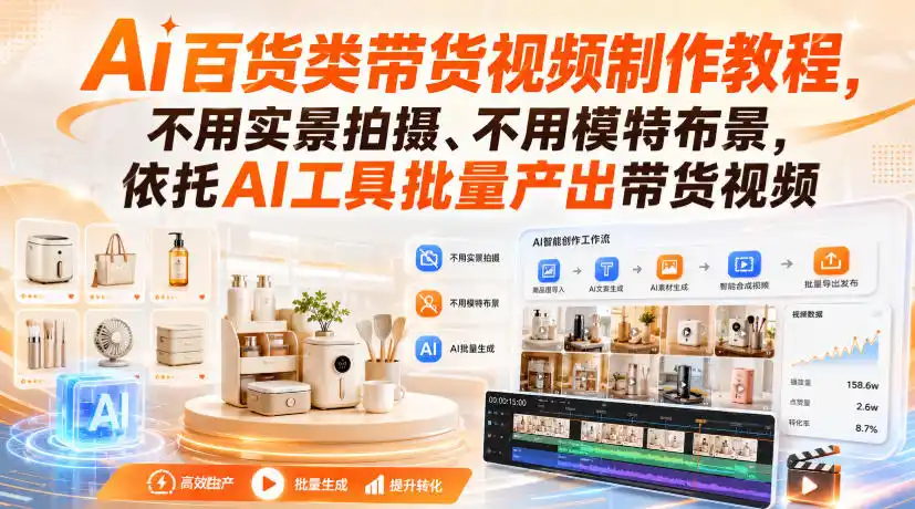 Ai百货类带货视频制作教程,不用实景拍摄、不用模特布景,依托AI工具批量产出带货视频-百盟网