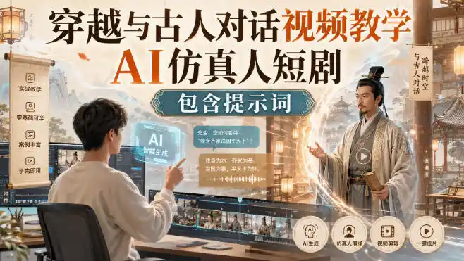 穿越与古人对话视频教学，AI仿真人短剧，包含提示词-百盟网