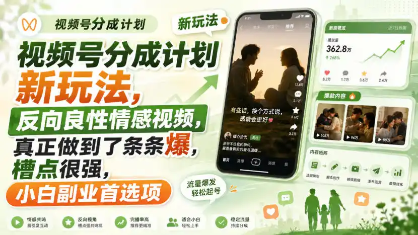 视频号分成计划新玩法,反向良性情感视频,真正做到了条条爆,槽点很强,小白副业首选项 视频号分成计划新玩法,反向良性情感视频,真正做到了条条爆,槽点很强,小白副业首选项