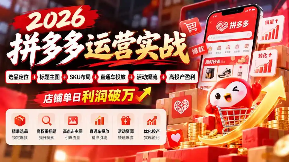 2026拼多多运营实战-更新1002:选品定位+标题主图+SKU布局+直通车投放+活动爆流+高投产盈利 店铺单日利润破万 2026拼多多运营实战-更新1002:选品定位+标题主图+SKU布局+直通车投放+活动爆流+高投产盈利 店铺单日利润破万
