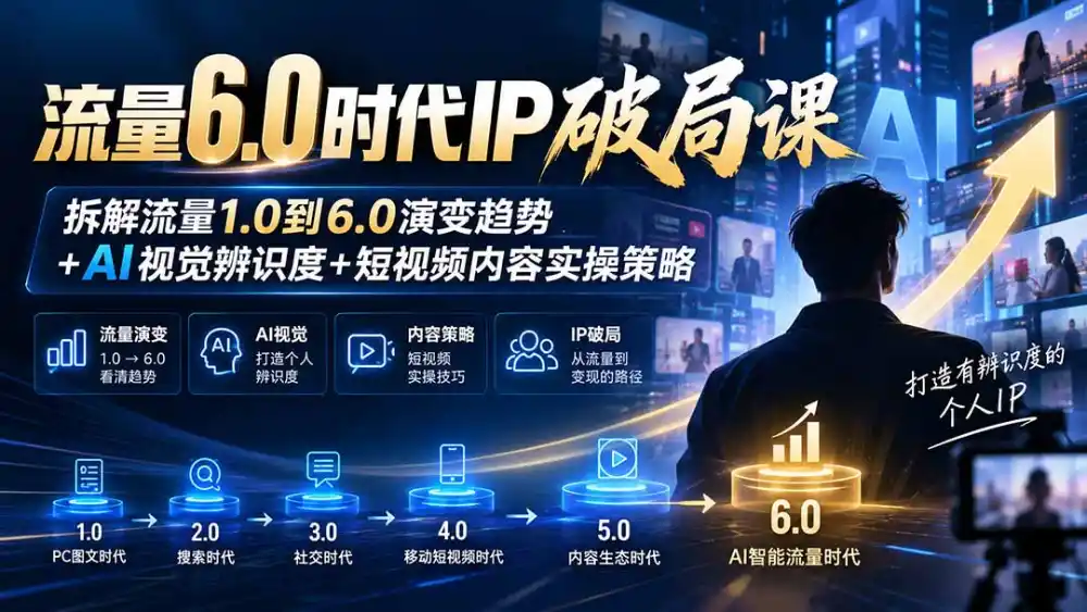 流量6.0时代IP破局课:拆解流量1.0到6.0演变趋势+AI视觉辨识度+短视频内容实操策略 流量6.0时代IP破局课:拆解流量1.0到6.0演变趋势+AI视觉辨识度+短视频内容实操策略