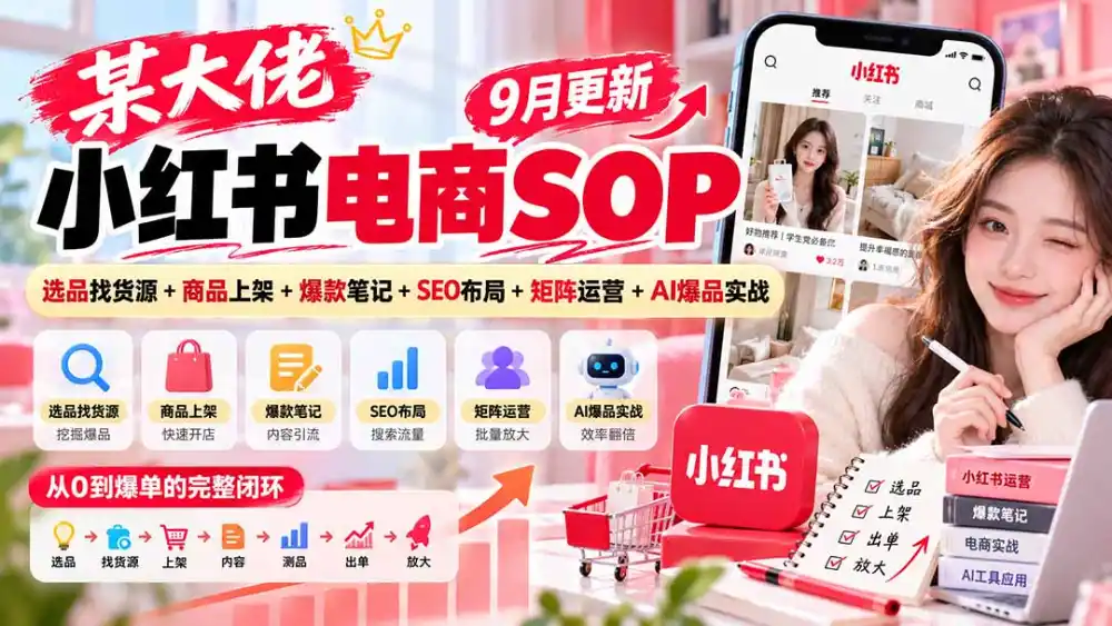 某大佬小红书电商SOP｜9月更新：选品找货源+商品上架+爆款笔记+SEO布局+矩阵运营+AI爆品实战-百盟网