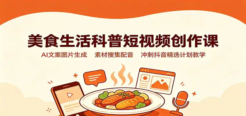 美食生活科普短视频创作课：AI文案图片生成，素材搜集配音，冲刺抖音精选计划教学-百盟网
