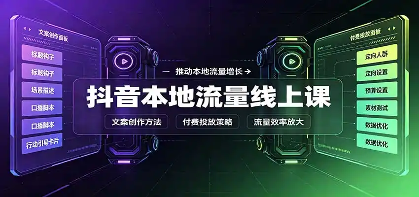 抖音本地流量线上课：账号搭建拍摄剪辑，文案创作与付费投放教学-百盟网