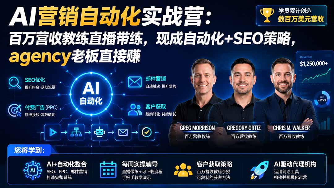 AI营销自动化实战营：百万营收教练直播带练，现成自动化+SEO策略，agency老板直接赚【原创双语字幕】-百盟网
