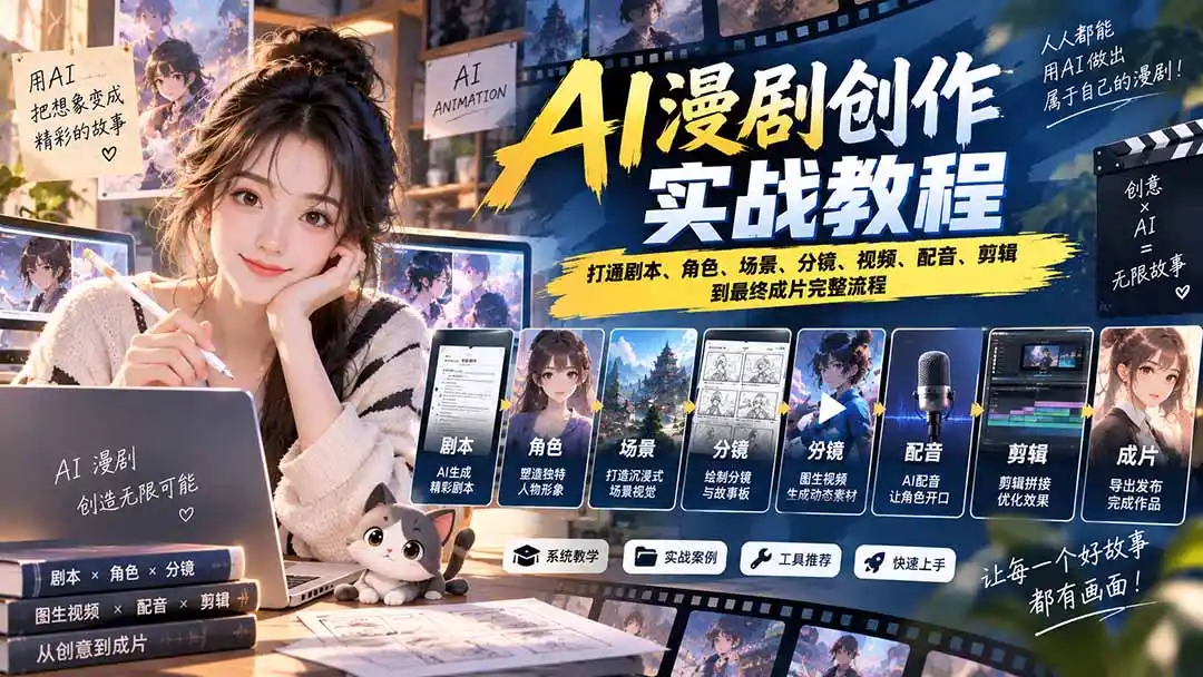 2026 AI漫剧创作实战教程：打通剧本、角色、场景、分镜、视频、配音、剪辑到最终成片完整流程-百盟网