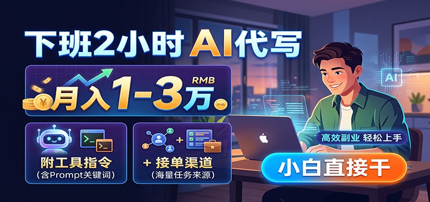 下班2小时AI代写，月入1-3万，附工具指令+接单渠道，小白直接干-百盟网