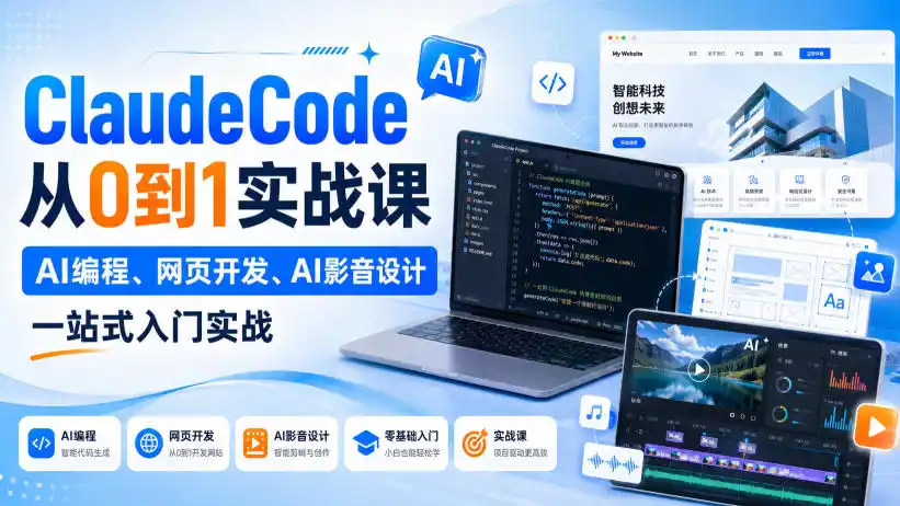 Claude Code从0到1实战课,AI编程、网页开发、AI影音设计一站式入门实战(更新)-百盟网