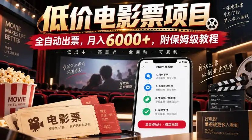 低价电影票项目，全自动出票，月入6000+，附保姆级教程【揭秘】-百盟网