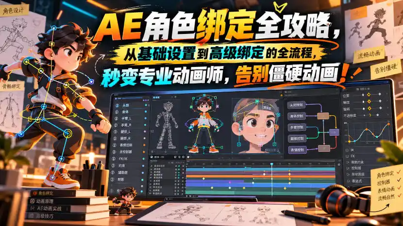 【无水印】AE角色绑定全攻略，从基础设置到高级绑定的全流程，秒变专业动画师，告别僵硬动画！【原创双语字幕】-百盟网
